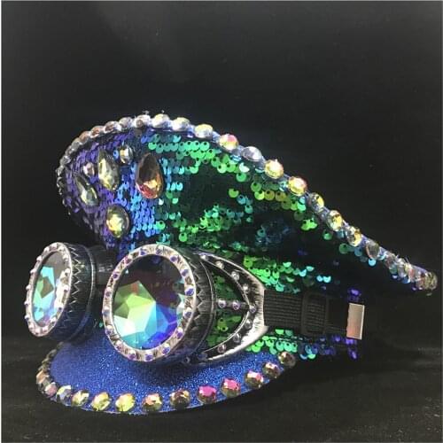 Steampunk Men Women Green Police Hat With Metal Classes Performance Military Hat Captain Hat Fascinator