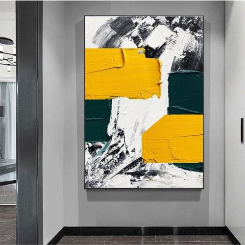 Nordic Modern Color Abstract Oil Painting Print on Canvas Color Block Texture Porch Decorative Painting Wall Art for Living Room