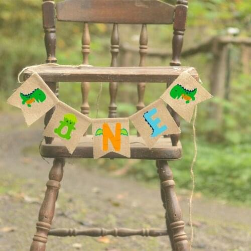 Green T-Rex Dino Dinosaur theme kid boy girl first 1st one year old Birthday party High Chair decoration Banner Photo Prop gift