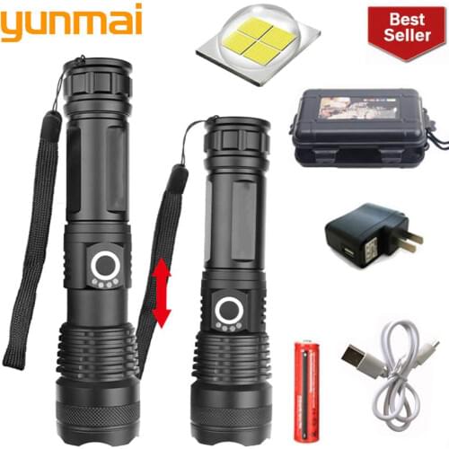 Yunmai 50000 lumens XLamp xhp70.2 most powerful flashlight usb Zoom led torch xhp70 xhp50 18650 Rechargeable battery for hunting