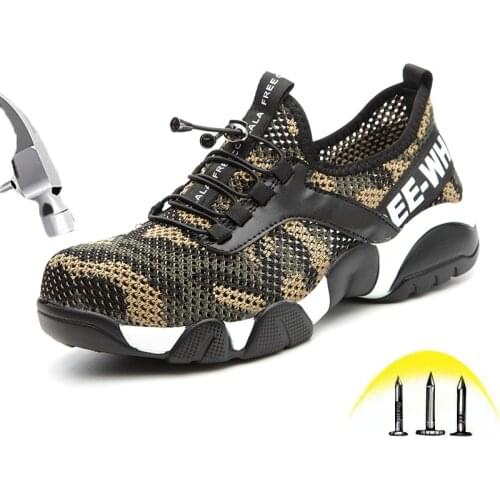Steel toe Safety Shoes Summer Camouflage Breathable Mesh Puncture Proof Protective Boots Non-slip Wear-resistant Safety Shoes