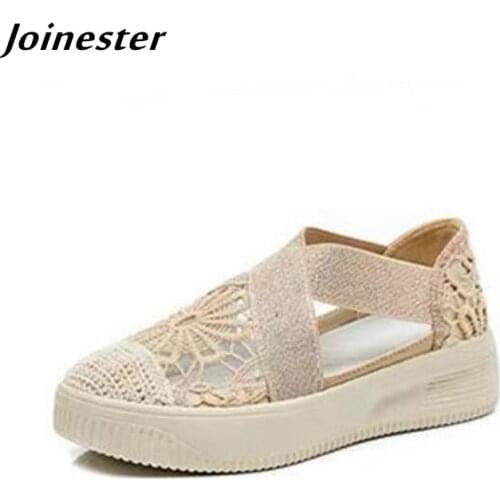 Women Air Mesh Vintage Sandals for Spring Summer Ladies Lace Embroidered Fisherman Shoes Girls Slip On Casual Loafers