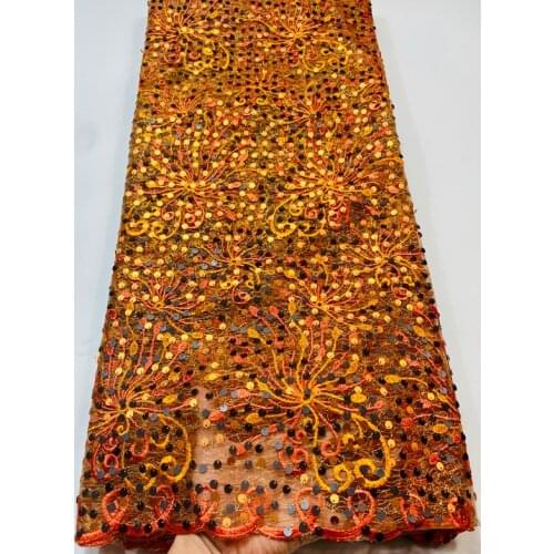 Gold 2021 High quality fashion african embroidered french net lace fabric/african net lace with sequins 5yds/pcs YSH067