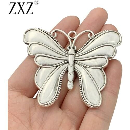 ZXZ 2pcs Tibetan Silver Tone Large Butterfly Insect Charms Pendants for DIY Necklace Jewelry Making Accessories 55x68mm