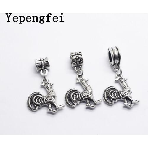10pcs cock European Bead Vintage Silver Charms fit for pandora style Bracelets Necklace DIY Metal Jewelry Making JA600037