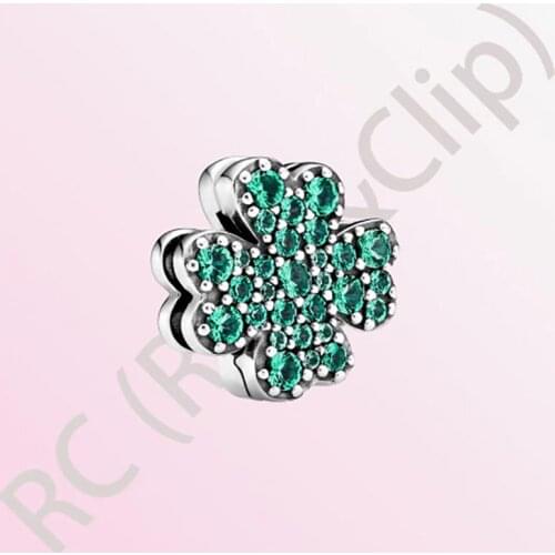 2020 New Arrival 925 Sterling Silver Beads Pave Four-Leaf Clover Clip Charm fit Original Pandora Reflexions Bracelets Jewelry
