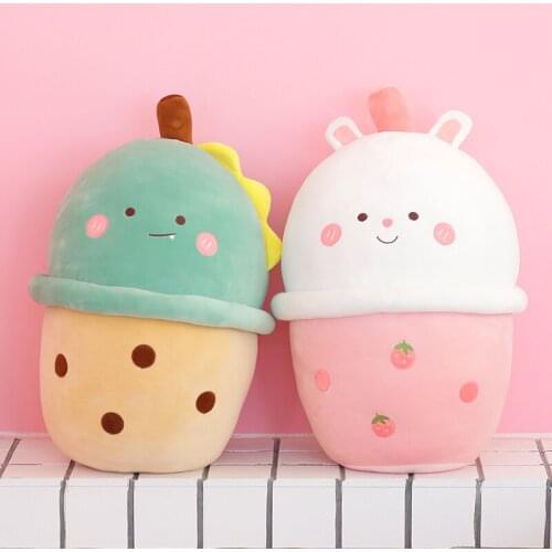 50cm Cute Bubble Tea Plush Toys Stuffed Food Milk Tea Soft Dinosaur Rabbit Bear Doll Kawaii Tea Cup Shaped Pillow Kids Girl Gift