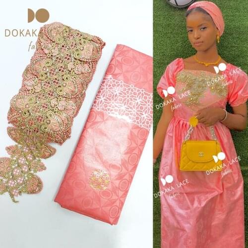 5+5 Yards African Lace Fabric 2021 High Quality Ribbons Lace DIY Gold Powder And Basin Riche Senegal Bride Fabric Sewing