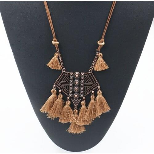 Bohemia Handmade Mix Color Tassel Long Necklaces for Women Vintage Boho Gypsy Totem Hollow Pendants Necklaces Choker Jewelry