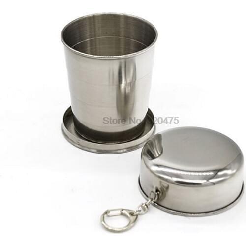 DHL 100pcs practical stainless steel folding retractable cup folding cup 240ml,140ml,75ml