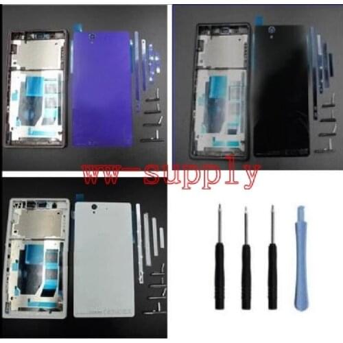 For Sony Xperia Z L36h C6602 C6603 Full Housing Front Chassis Frame+Side Stripe+Port Cover+Back Battery Cover Case+Open Tools