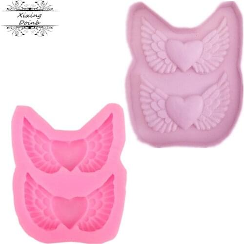 Double love feather shape drop glue clay decoration tool silicone mold chocolate cake decoration mold kitchen baking supplies