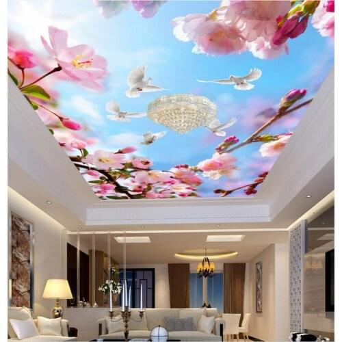 Custom photo 3d wallpaper ceiling mural Beautiful flowers and white doves room painting 3d wall murals wallpaper for walls 3 d