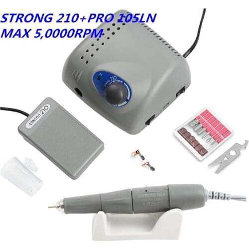 NEW 50000RPM 65W Electric Nail Drill Machine Strong 210 PRO 105LN 2.35mm Model Manicure Pedicure Nail File Bit