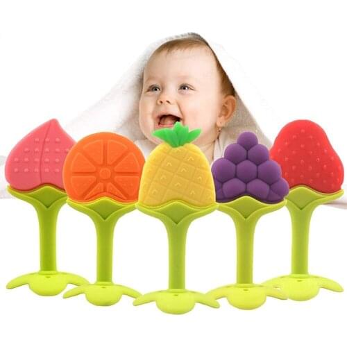 Teething Fruits Vegetable Shape Training Ring Silicone Baby Teether Toy Toddle Safe Chew Dental Care Nursing Gift for Infant Toy