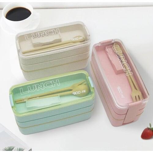Lunch Box Wheat Straw Bento Boxes 3 Layer Food Box Microwave Dinnerware Storage