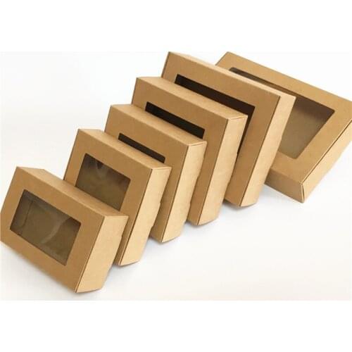 10pcs Blank Kraft Paper Box with Window Handmade Soap Box Jewelry Cookies Gift Candy Box Wedding Party small box for Gift