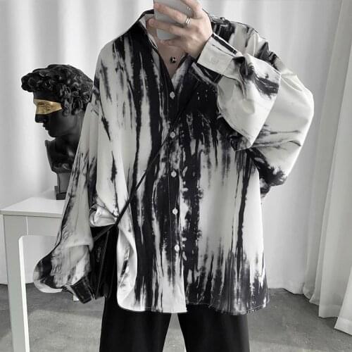 Cool Tie Dye Shirt Spring Casual Long Sleeve Loose Japanese Harajuku Vintage Autumn Shirts Streetwear Men High Street Shirts