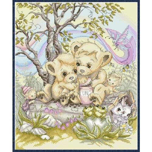 Cross Stitch Kits Printed 11CT Intimate Little Bear Patterns Needlework Sets 14CT Animal DIY Embroidery Home Decoration Painting