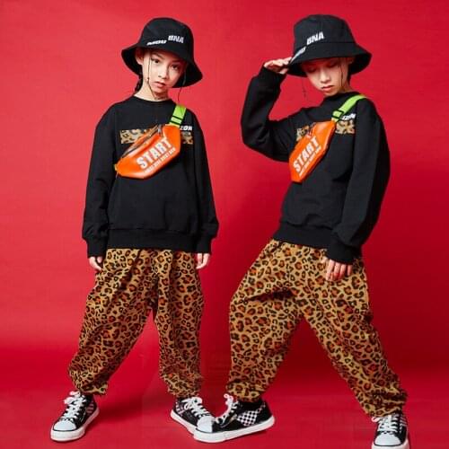 Hip Hop ClothesFor Girls Tops Leopard Pants Street Dance Jazz Performance Stage Outfit Kids Hip Hop Dance Costume Rave DNV14402