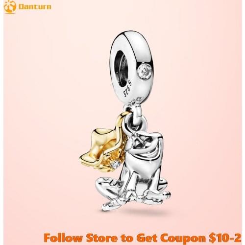 Real 925 Sterling Silver Beads Tiana Frog and Crown Charms fit Original Pandora Bracelets Women DIY Jewelry