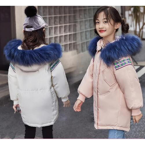 4-13 Years Girls Jacket Winter Thick Warm Medium Long Down Coat Fox Fur Collar Hooded Big Girls Outerwear Coat BC754