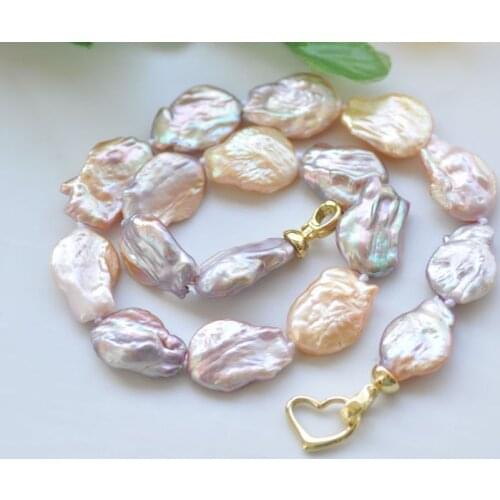 P7228 17" 22mm Pink-Lavender Baroque Coin Freshwater Pearl Choker Necklace