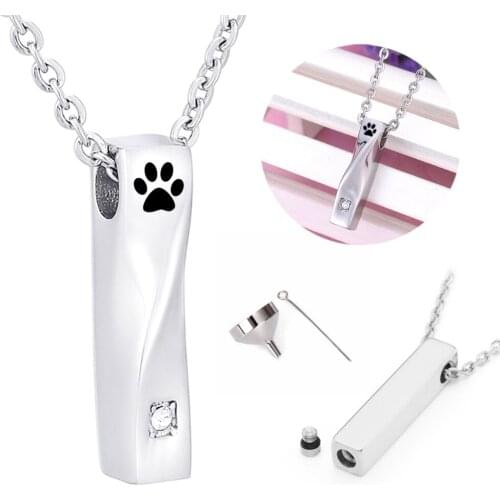 Vertical Bar Urn Necklace for Ashes Stainless Steel Keepsake Urn Pendant Irregular Memorial Cremation Jewelry with Fill Kit Set