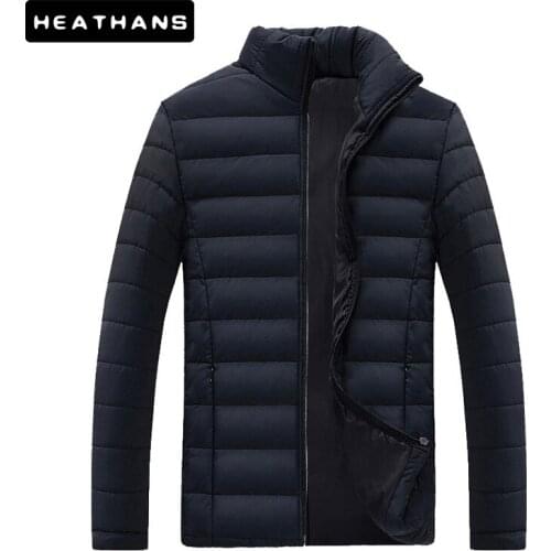 Mens Winter Parkas Warm Coats Male Outwear Long Sleeves Stand Collar Cotton Business Casual Tops Mens Warm Cotton Parka Jackets
