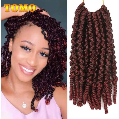 TOMO Pre-twisted Spring Twist Crochet Hair 8 Inch Short Curly Passion Twist Crochet Braids Bomb Twist Synthetic Hair Extensions