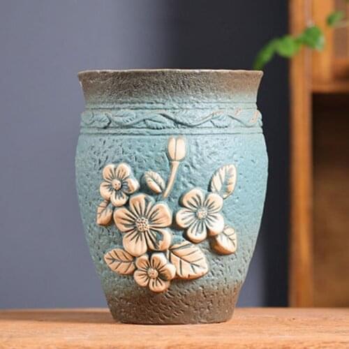 Succulent Plants Flowerpot Ceramic Vase Retro Floral Flower Pot Creative Crafts Desktop Ornaments Planter Decor