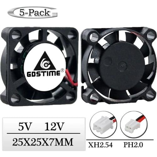 5Pcs Gdstime 5V 12V 25mmx25mmx7mm connector Small Mini Axial Audio Cooling Fan 25x7mm 2cm Miniature Exhaust Radiator Cooler Fan