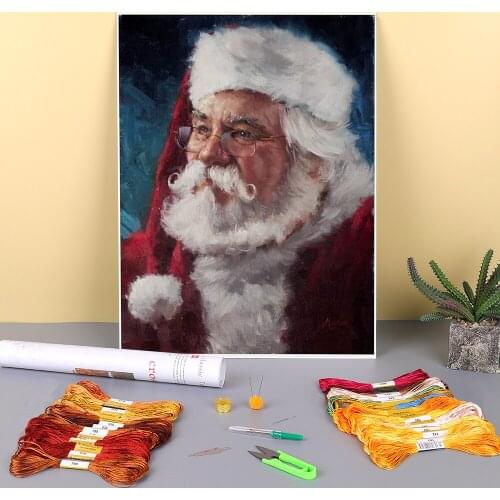 Christmas Santa Claus Printed Fabric 11CT Cross-Stitch DIY Embroidery Set DMC Threads Handmade Handicraft Craft Needle