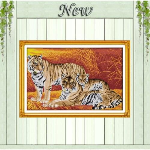 The tiger family,Counted Printed on canvas DMC 11CT 14CT Cross Stitch kits,Needlework Set full embroidery,animal Home Decoration