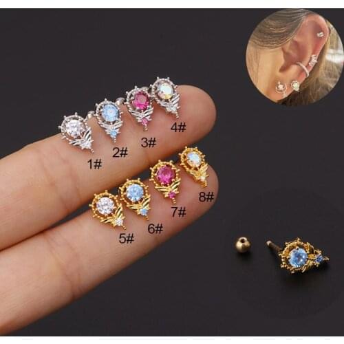 1Piece Stainless Steel Colorful CZ Cartilage Stud Earring Cute Fairy Wand Helix Tragus Conch Screw Back Earring Piercing Jewelry