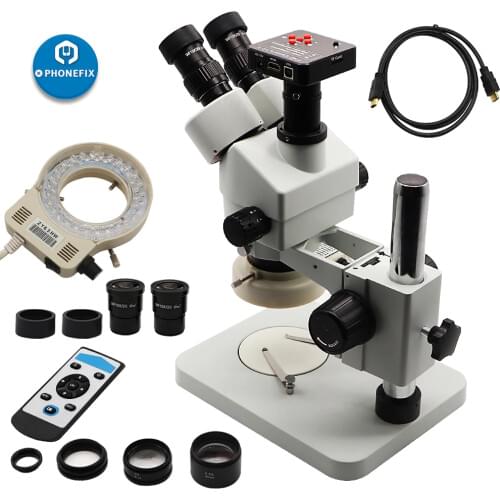 Trinocular Stereo Zoom Microscope WH10x Eyepieces 3.5X-90X Magnifier 21MP Camera LED Ring Light 0.5X 2.0X Barlow C-mount Lens