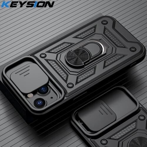 KEYSION Shockproof Case for iPhone 13 Pro Max 12 11 X XS XR Push Pull Camera Protection Phone Cover for iPhone SE 2020 8 7 Plus