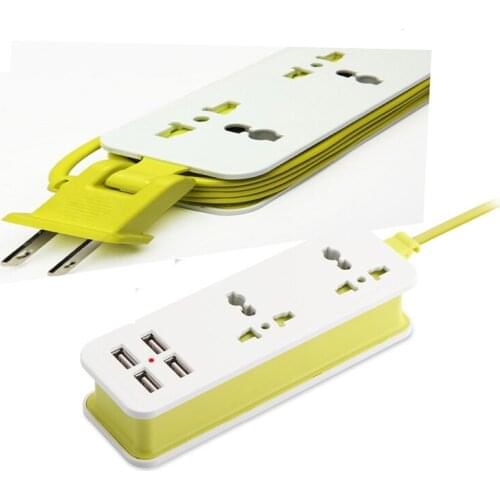 US Plug Extension Socket Outlet Portable Travel Power Strip Surge Protector with 4 USB 5V 2A Output) Smart Charger Wall