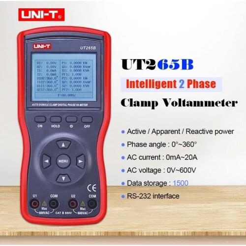 UNI-T UT265B 2/3 Phase Clamp Voltammeter;Dual-clamp phase volt-ampere meter,Active/Apparent/Reactive power;Data storage RS-232