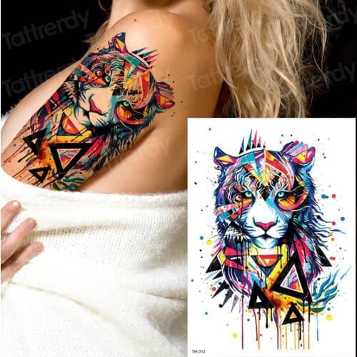 Tattoo Tiger Temporary Watercolor Tattoo Sticker Waterproof Women Fashion Fake Body Art Arm Tattoos Kids Hand Tatoo Water Color