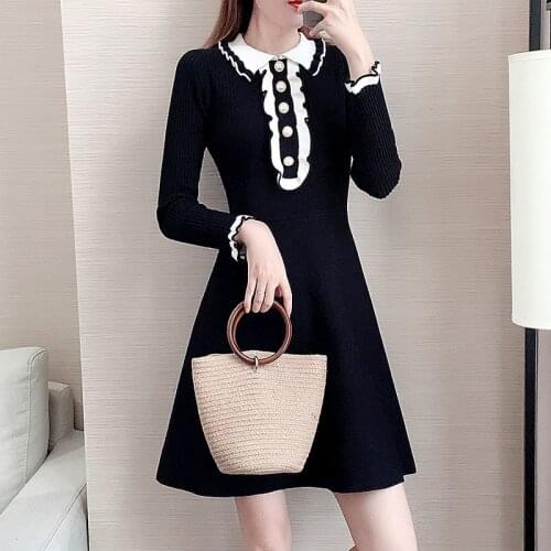 Knitted Sweater Dresses Women Slim A-line Pullover Knitted Dress 2020 New Autumn Fashion Vintage Dress Feminino Vestidos Female