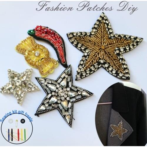Star embroidered beaded Patches for Clothing sew on rhinestonen candy sequins parche Appliques Decoration Badge parche