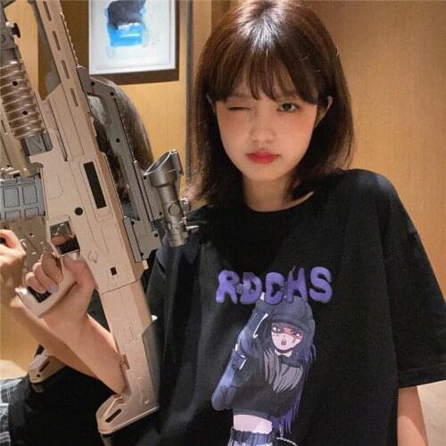 Womans t-shirt anime plus size clothing Y2K Japanese cartoon print short sleeve tops women 2020 Korean style loose top