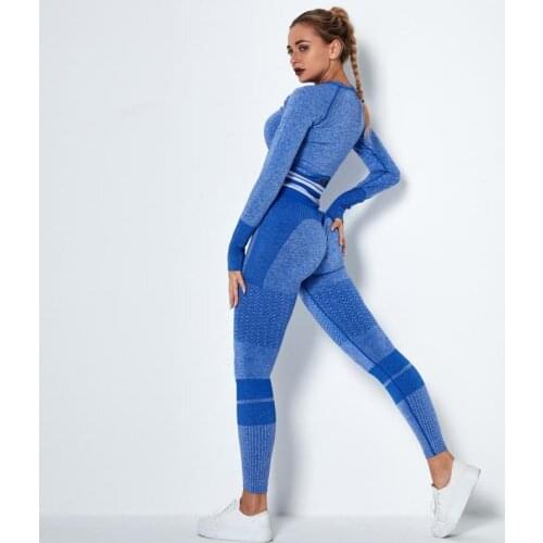 WHOUARE Women Sportswear Sports Outfit Fitness Set Seamless Yoga Gym Suits Knitting Quick Drying Workout Clothes for Training