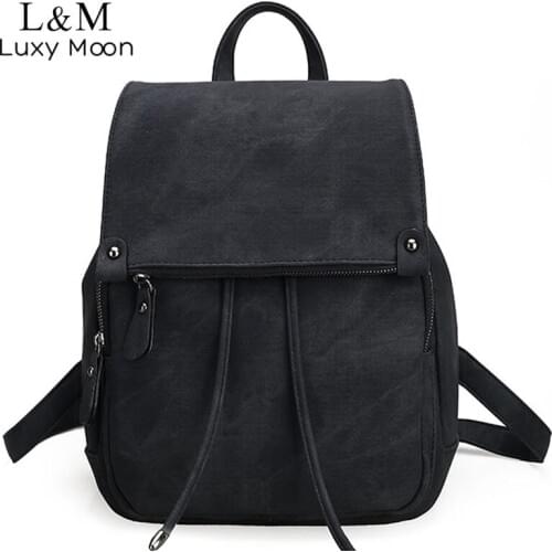 Women Leather Backpack Large Black Drawstring Backpacks For Teenage Girls Students School Bag Gray Fashion Travel Bags XA839H