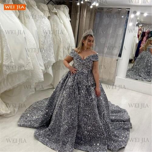 Glitter Wedding Gowns 2021 robe de mariage Lace Up Ball Gown Women Sequines Reflective Bridal Dress Custom Made Vestido De Noiva