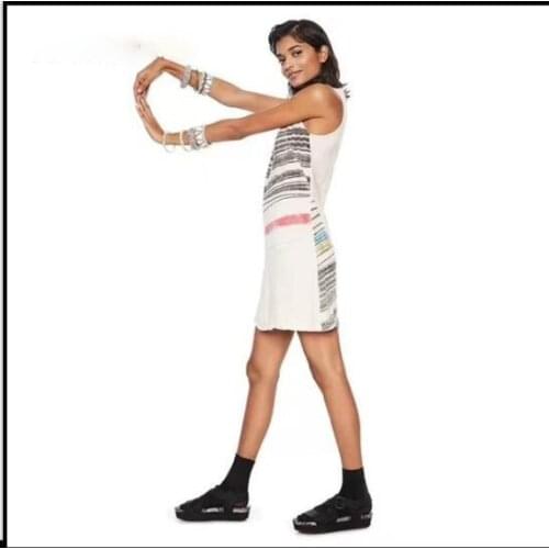 Desigual spain new style womens dress without sleeve European and American retro round neck elegant dresses summer