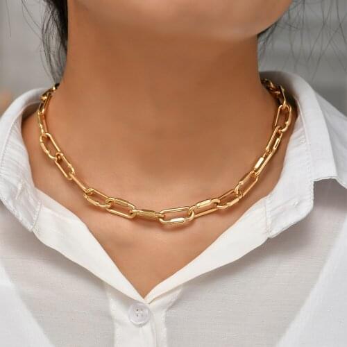 Fashion Geometric Chunky Chain Necklace Collar for Women Punk Gold Color Statement Choker Necklaces Female Fashion Jewelry