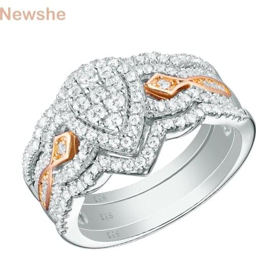 Newshe 3 Pcs 925 Sterling Silver Wedding Rings For Women 1.3 Ct Double Pear Shape AAA CZ Engagement Ring Set Trendy Jewelry