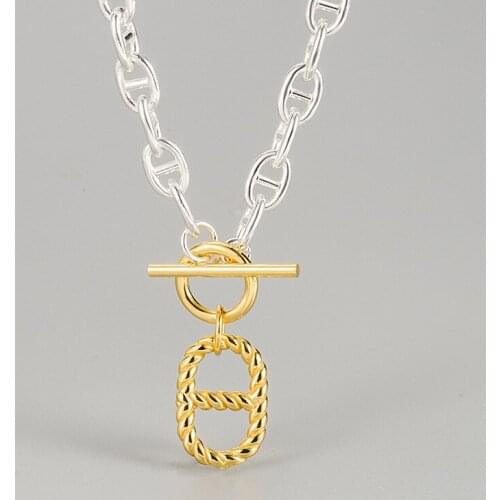 Morivovog 925 Sterling Silver Pig Nose Pendant Necklace for Women Twist O T Chain Double D Letter Necklace Hiphop Punk Jewelry